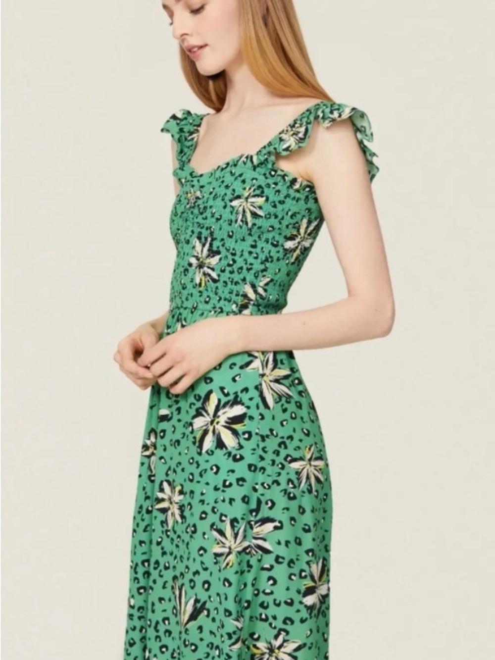 Yumi Kim Green Floral Smocked Jumpsuit with Ruffle Straps